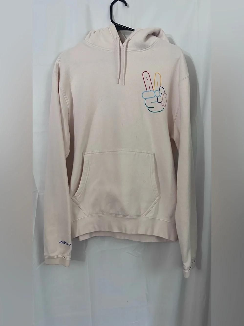 adidas Pale Pink Hoodie with Peace Sign